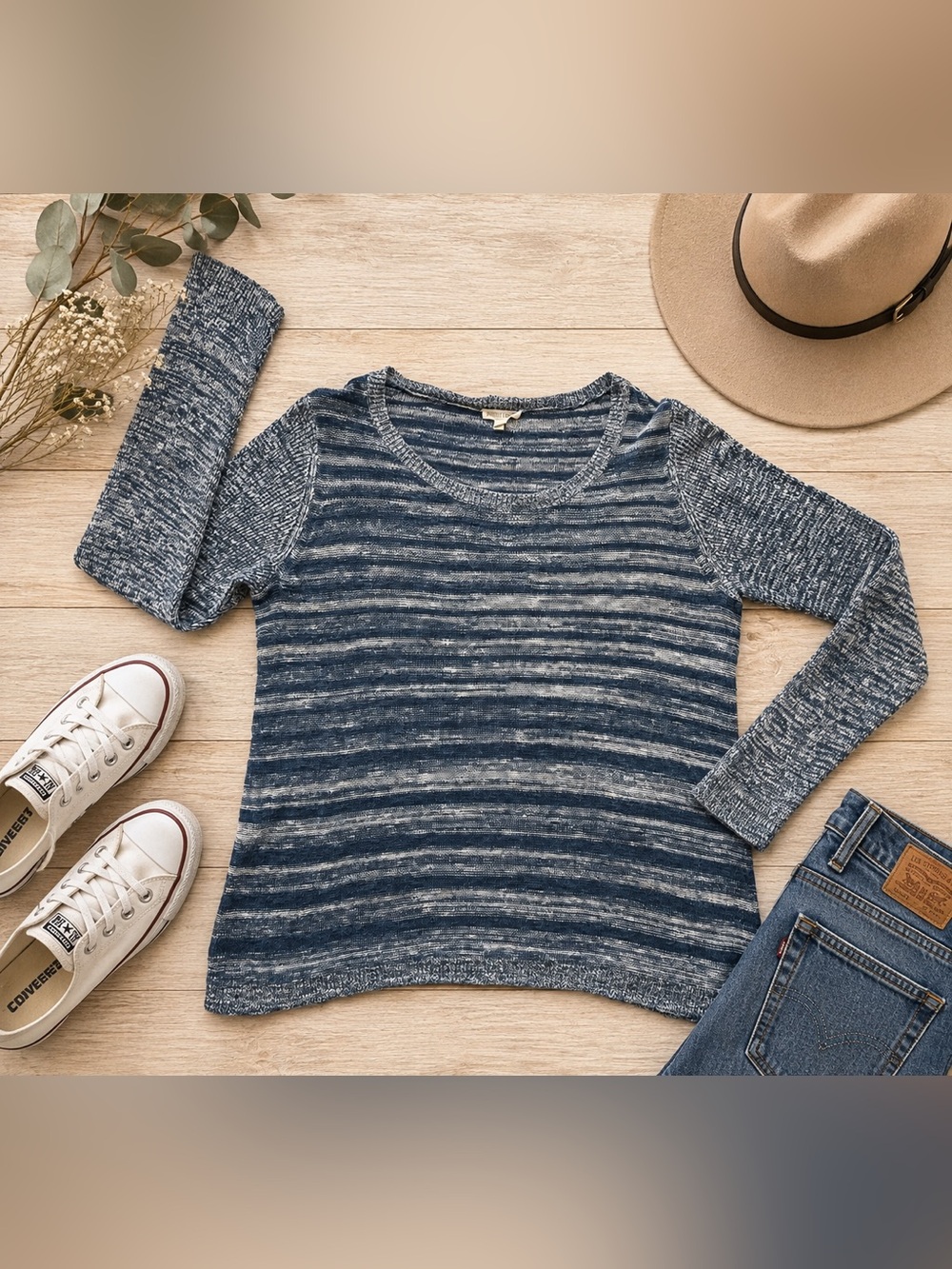 Eileen Fisher Organic Linen Cotton Blue Striped Sweater 1X